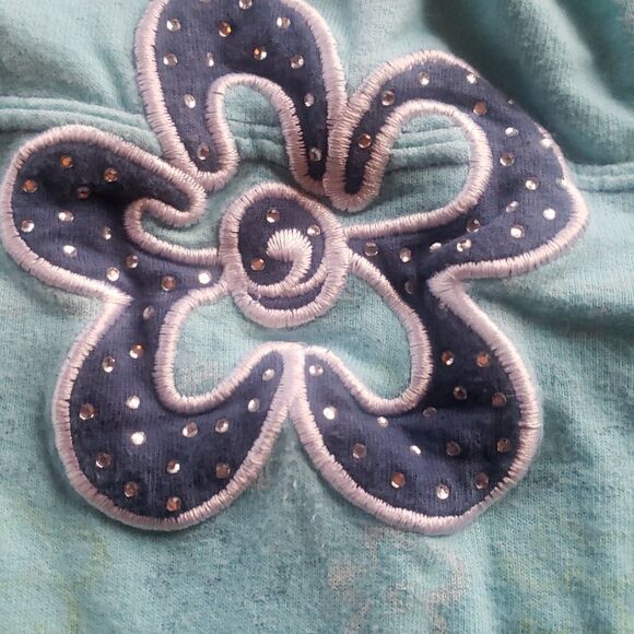 Limited Too Y2K Zip-Up  Turquoise Floral Sweatshirt Jacket Girls SZ 14 2000skid - Picture 2 of 7